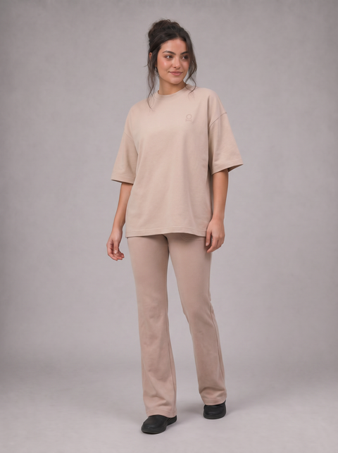 Beige Solid T-Shirt Women